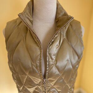 LANDS' END, like new, tan gold down quilted in/outdoor zip-up vest.